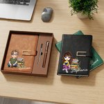 Personalized Cartoon Reading Character Name PU Leather A5 Notebook with Pen Loop Daily Office Use Birthday Gift for Bookworms Book Lovers