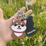 Personalised Cute Dog PU Leather Charm Keychain with Name Adoption Day Birthday Gift for Pet Lover Dog Owner