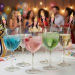 Personalized Birthday Hat Face Photo Acrylic Cocktail Stick Drink Stirrer with Age Birthday Party Decor Gift for Friends