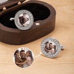 Personalized Family Photo Circular Cufflinks with Wooden Storage Box Wedding Anniversary Birthday Gift for Husband Groomsman Boyfriend