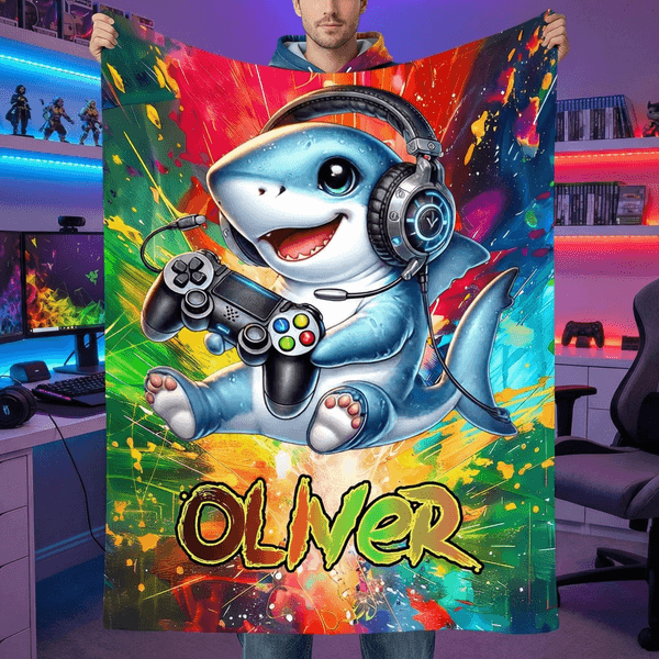 Plaid personnalisé Graffiti Animal Gamer avec nom Décoration d'intérieur Utilisation quotidienne Cadeau d'anniversaire pour Gamers Amis