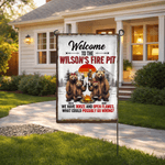 Personalized Welcome To The Bear Family Fire Garden Flag with Names Home Garden Decor Camping Anniversary Gift for Family Gardening Enthusiasts