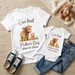 Personalized Cute Highland Cow Our First Mother's Day 100% Cotton T-shirt Baby Bodysuit with Name Birthday Mother's Day Gift for Baby Mother