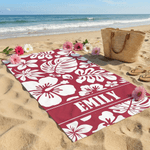 Personalized Tropical Floral Quick Dry Soft Oversized Beach Towel with Name Birthday Beach Party Gift for Her