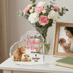 Gepersonaliseerd Onze Eerste Moederdag Schattige Hooglandse Koe Hartvormige Acrylplaat met Naam Bureaudecor Moederdag Verjaardagscadeau voor Mama