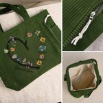 Personalised Birth Flower Corduroy Large Capacity Tote Bag with Nickname and Names Daily Use Travel Mother's Day Gift for Mom Grandma