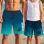 Personalised Surf Theme Quick Dry Beach Shorts Swim Trunks with Mesh Brief and Name Beach Party Birthday Gift for Men Kids