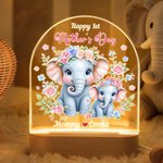 Personalized Cute Floral Mom-Baby Elephant Arched LED Night Light with Name and Wooden Base Home Decor 1st Mother's Day Gift for Mother Baby