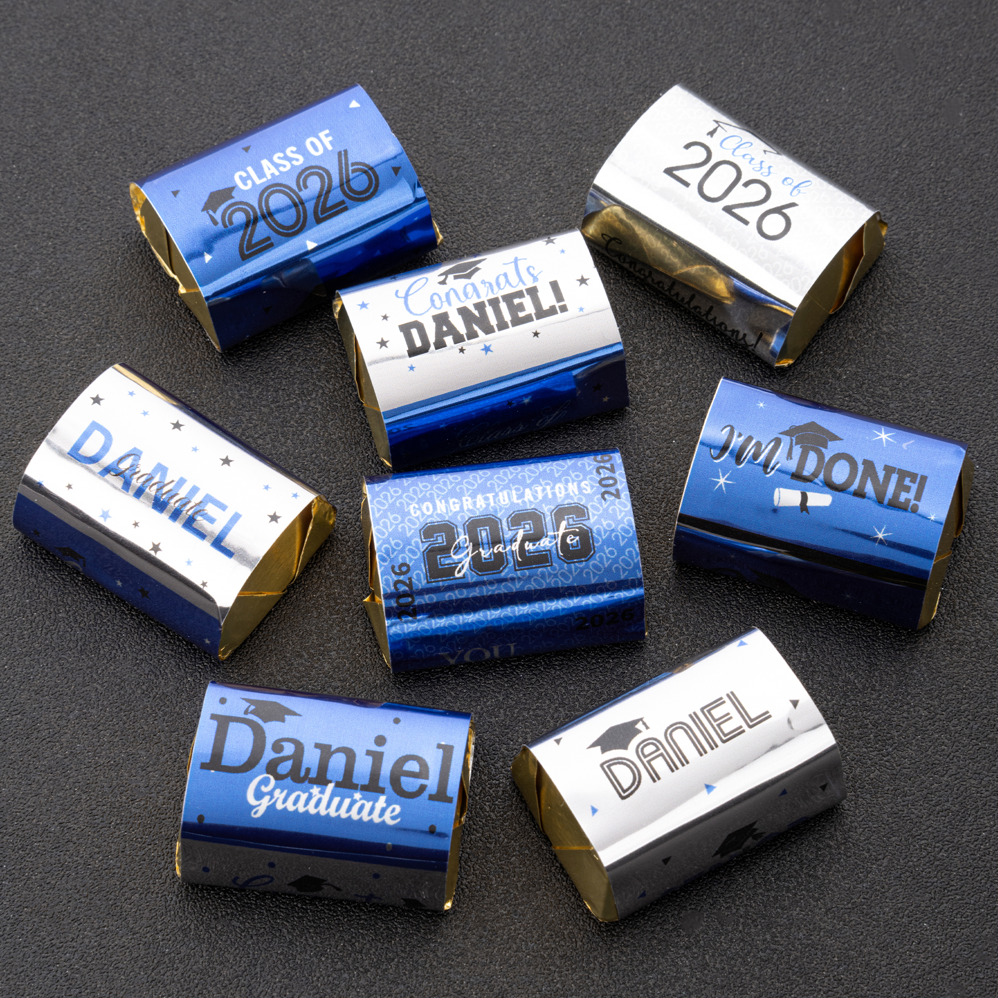 Personalizzato laurea 120 pezzi cioccolato Wrapping adesivi con nome anno scuola nome laurea festa Candy decorazione favore per i laureati