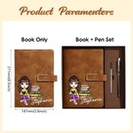 Personalized Cartoon Reading Character Name PU Leather A5 Notebook with Pen Loop Daily Office Use Birthday Gift for Bookworms Book Lovers