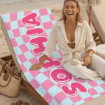 Personalisierte Muticolor Schachbrett schnell trocken überdimensioniert Mikrofaser Strandtuch mit Namen Travel Essentials Beach Party Geschenk für Familie Freund