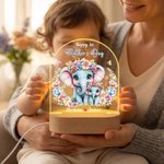 Personalized Cute Floral Mom-Baby Elephant Arched LED Night Light with Name and Wooden Base Home Decor 1st Mother's Day Gift for Mother Baby