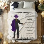 Personalized Cartoon Graduation Character Motivational Message Soft Throw Blanket with Year and Name Graduation Gift for Graduates
