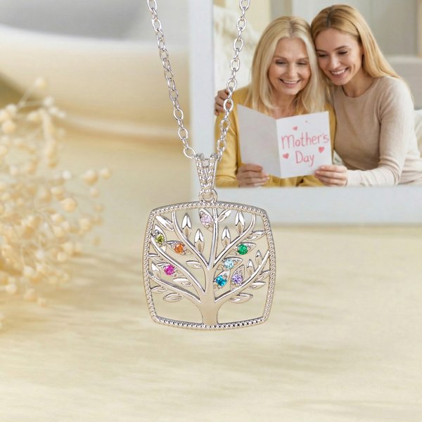 Personalized Dainty Family Tree Necklace with 1-8 Birthstones Exquisite Jewelry Mother's Day Birthday  Gift for Mom Grandma