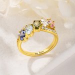 Personalised 1-6 Birthstones Sterling Silver Ring with Text Dainty Jewellery Anniversary Birthday Mother's Day Gift for Women