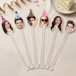 Personalized Birthday Hat Face Photo Acrylic Cocktail Stick Drink Stirrer with Age Birthday Party Decor Gift for Friends