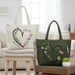 Personalised Birth Flower Corduroy Large Capacity Tote Bag with Nickname and Names Daily Use Travel Mother's Day Gift for Mom Grandma