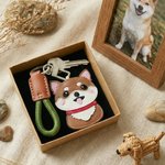 Personalised Cute Dog PU Leather Charm Keychain with Name Adoption Day Birthday Gift for Pet Lover Dog Owner