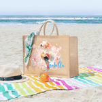 Bolsa de yute grande con nombre Accesorios de viaje Fiesta en la playa Regalo de cumpleaños personalizado Tortuga marina de acuarela Animales del océano para mujer