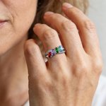 Personalised 1-6 Birthstones Sterling Silver Ring with Text Dainty Jewellery Anniversary Birthday Mother's Day Gift for Women