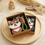 Personalised Cute Dog PU Leather Charm Keychain with Name Adoption Day Birthday Gift for Pet Lover Dog Owner