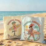 Sac fourre-tout personnalisé avec nom, style bohémien Surfboard Cowgirl, fête de plage, voyage, anniversaire, cadeau pour femmes et filles