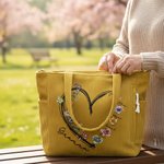 Personalised Birth Flower Corduroy Large Capacity Tote Bag with Nickname and Names Daily Use Travel Mother's Day Gift for Mom Grandma