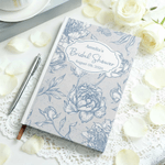 Personalised Something Blue Vintage Floral A5 Notebook with Name Date and 200 Lined Pages Bridal Shower Wedding Gift for Bride