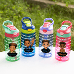 Personalised Cute Black Boy Kid Water Bottle with Name and Silicone Straw Outdoors Birthday Back to School Gift for Black Boy