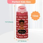Personalised Cute Black Boy Kid Water Bottle with Name and Silicone Straw Outdoors Birthday Back to School Gift for Black Boy