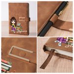 Personalized Cartoon Reading Character Name PU Leather A5 Notebook with Pen Loop Daily Office Use Birthday Gift for Bookworms Book Lovers