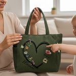 Personalised Birth Flower Corduroy Large Capacity Tote Bag with Nickname and Names Daily Use Travel Mother's Day Gift for Mom Grandma