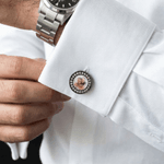 Personalized Family Photo Circular Cufflinks with Wooden Storage Box Wedding Anniversary Birthday Gift for Husband Groomsman Boyfriend