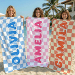 Personalisierte Muticolor Schachbrett schnell trocken überdimensioniert Mikrofaser Strandtuch mit Namen Travel Essentials Beach Party Geschenk für Familie Freund