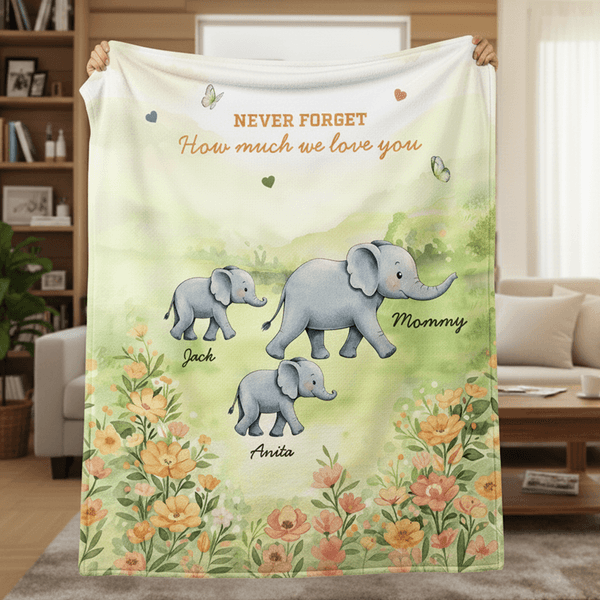 Personnalisé Fleur de Printemps Cartoon Elephant Douce Couverture avec Nom Décoration Maison Cadeau de Fête des Mères pour Maman Grand-mère