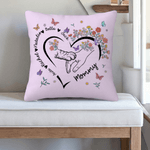 Personalizzato Cuore contorno mano a mano floreale morbido cuscino di copertura con nome Home Decor Festa della mamma regalo di compleanno per la mamma proprietario di animali domestici