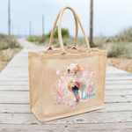 Bolsa de yute grande con nombre Accesorios de viaje Fiesta en la playa Regalo de cumpleaños personalizado Tortuga marina de acuarela Animales del océano para mujer