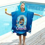 Personalized Cartoon Diving Character Initial Soft Hooded Beach Towel with Name Summer Vacation Beach Pool Party Birthday Gift for Boys Girls