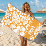 Personalized Tropical Floral Quick Dry Soft Oversized Beach Towel with Name Birthday Beach Party Gift for Her