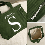 Personalised Multi-Colour Birth Flower Corduroy Tote Bag with Name and Initial Daily Use Birthday Gift for Girlfriend Mom