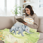 Personnalisé Fleur de Printemps Cartoon Elephant Douce Couverture avec Nom Décoration Maison Cadeau de Fête des Mères pour Maman Grand-mère