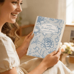 Personalised Something Blue Vintage Floral A5 Notebook with Name Date and 200 Lined Pages Bridal Shower Wedding Gift for Bride