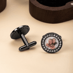 Personalized Family Photo Circular Cufflinks with Wooden Storage Box Wedding Anniversary Birthday Gift for Husband Groomsman Boyfriend