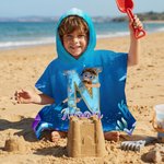 Personalized Cartoon Diving Character Initial Soft Hooded Beach Towel with Name Summer Vacation Beach Pool Party Birthday Gift for Boys Girls