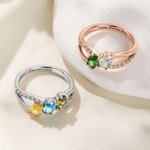 Personalised 1-6 Birthstones Sterling Silver Ring with Text Dainty Jewellery Anniversary Birthday Mother's Day Gift for Women