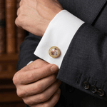 Personalized Family Photo Circular Cufflinks with Wooden Storage Box Wedding Anniversary Birthday Gift for Husband Groomsman Boyfriend