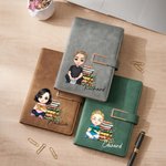 Personalized Cartoon Reading Character Name PU Leather A5 Notebook with Pen Loop Daily Office Use Birthday Gift for Bookworms Book Lovers