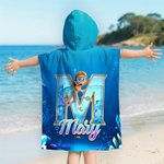 Personalized Cartoon Diving Character Initial Soft Hooded Beach Towel with Name Summer Vacation Beach Pool Party Birthday Gift for Boys Girls