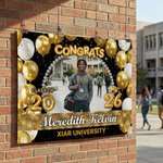 Personalisierte Gratulation Foto bunte Luftballons glitzernde Banner mit Namen und Schulnamen Abschlussfeier Party Geschenk für Klasse von 2026 Absolventen