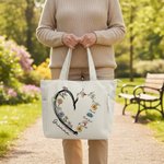 Personalised Birth Flower Corduroy Large Capacity Tote Bag with Nickname and Names Daily Use Travel Mother's Day Gift for Mom Grandma